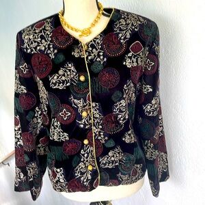 Norton McNaughton Vintage Velvet Flocked colorful black Blazer size 12‎